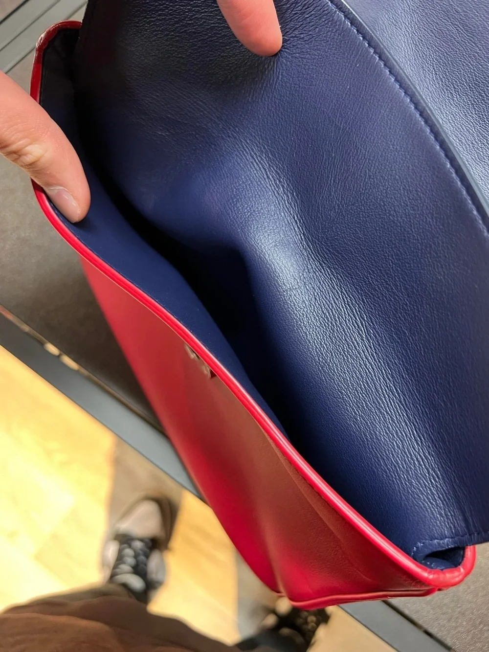 Dior Red Satchel with White Top Handle and Navy Charm